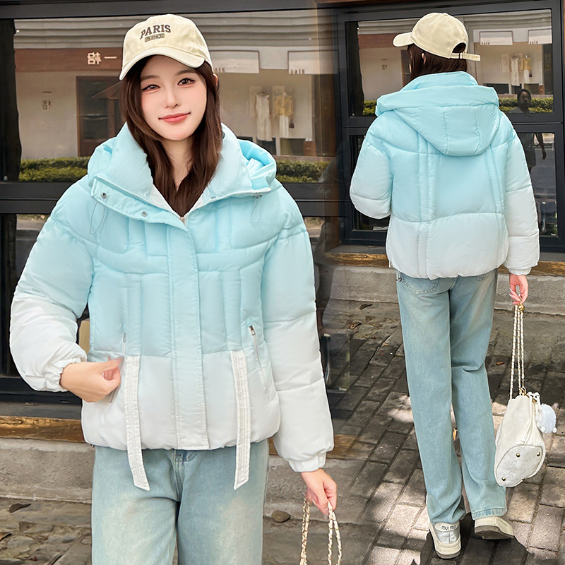 Capa de algodón transfronteriza 2025 nueva ropa de algodón de color gradiente chaqueta de algodón de mujer americana chaqueta de invierno con capuzas chaqueta gruesa