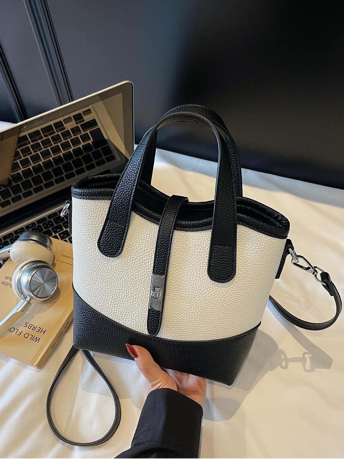 2025 nueva venta caliente transfronteriza bolso de cubo de mano moda femenina color de contraste fabricante de un solo hombro al por mayor bolso de mensajero sentido de alta gama