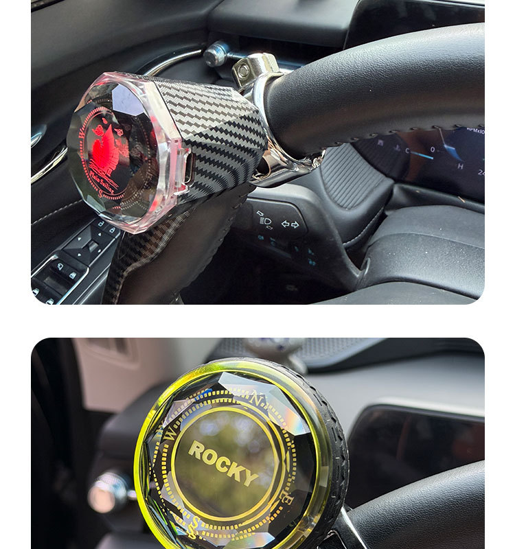 Car Crystal Steering Wheel Booster with Logo, Universal Steering Power Ball, Bearing Assist Device, Effort-Saving Ball