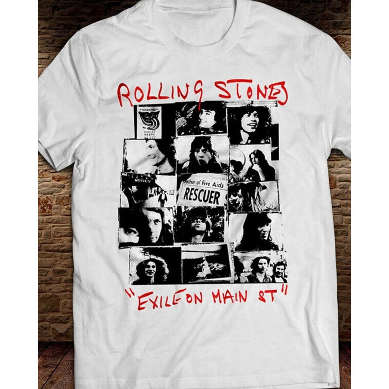 Cross-Border European Size Pure Cotton Rolling Stones "Exile on Main Street" Rock T-Shirt Cotton Short-Sleeved Round Neck Same Style for Men and Women