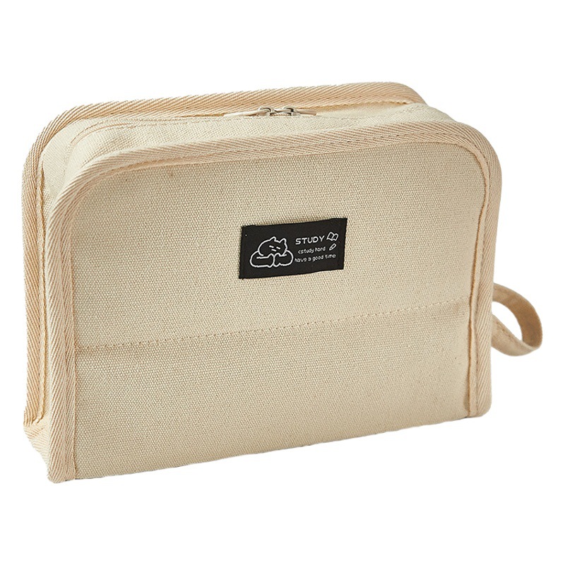 Estuche de lona multifuncional de gran capacidad de estilo japonés, simple y resistente a las manchas, caja de papelería práctica estilo ins, nueva moda al por mayor