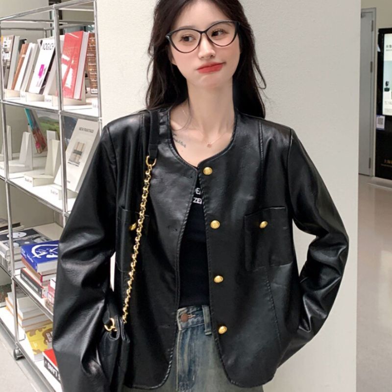小香风皮衣外套女春秋2025新款pu皮夹克小个子高级感炸街流行上衣|undefined