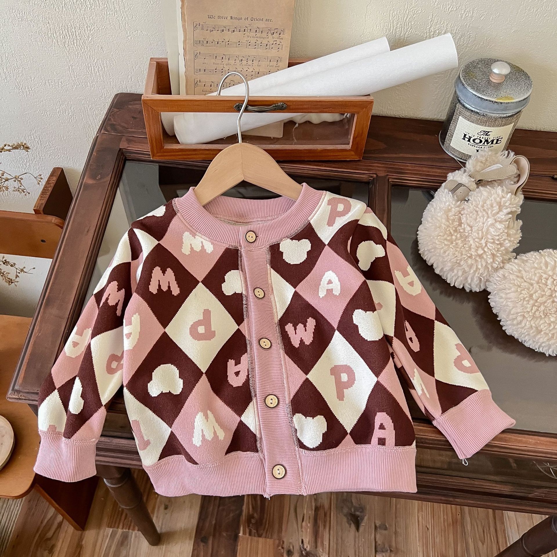 Knitted jacket-khaki bear head