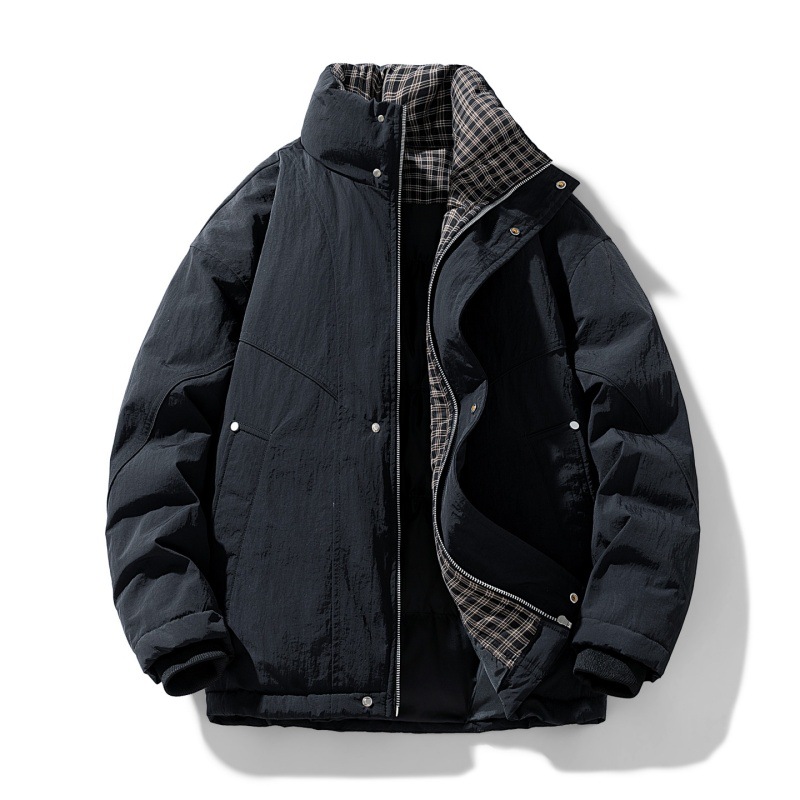 Invierno transfronterizo engrosado cuello de cuadrícula plumón chaqueta de algodón hombre suelto al aire libre ocio versátil chaqueta de algodón caliente