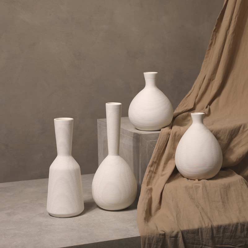 INS estilo Nórdico rayas blanco jarrón de cerámica decoración sala de estar arreglo de flores secas hogar B & B decoración suave