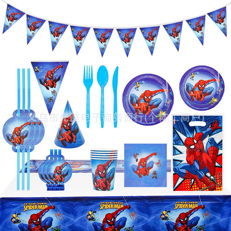 Cross-Border Spider-Man Themed Gift Bag Birthday Party Disposable Tableware Arrangement Supplies Paper Towel Paper Plate Set