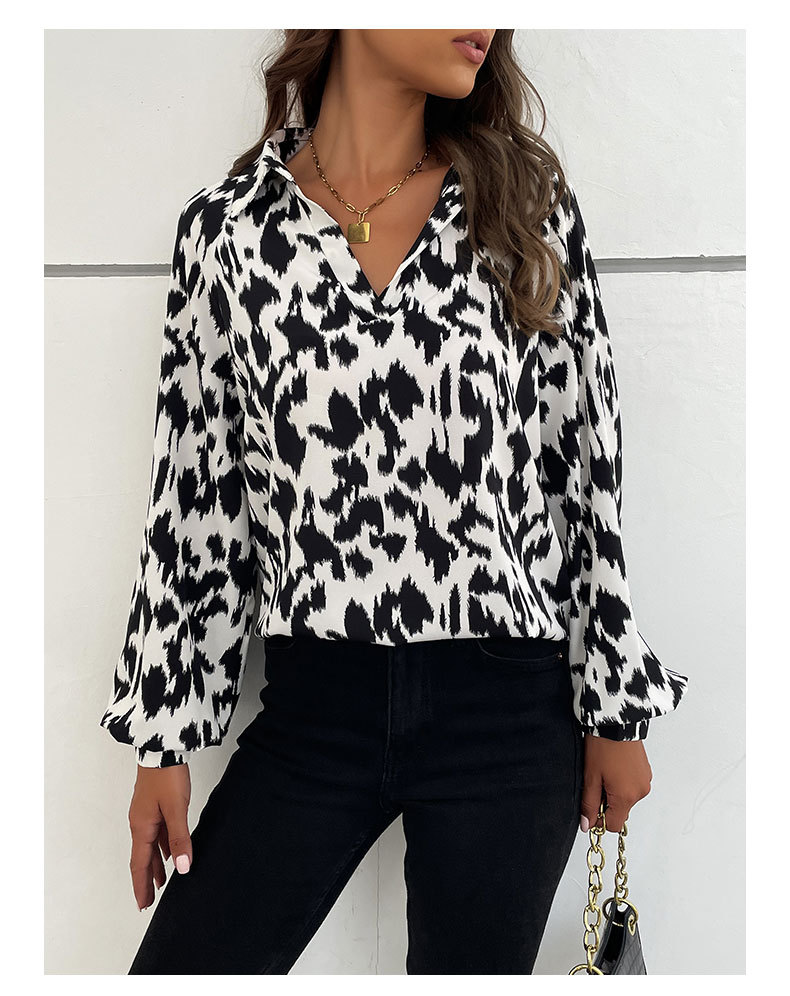 Fashion Printing Turndown Long Sleeve Shirtsleeve Printing Button Blouse