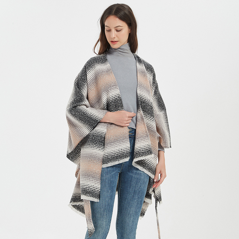 Plaid Pattern Women's Vintage Style Plaid Acrylic Shawl