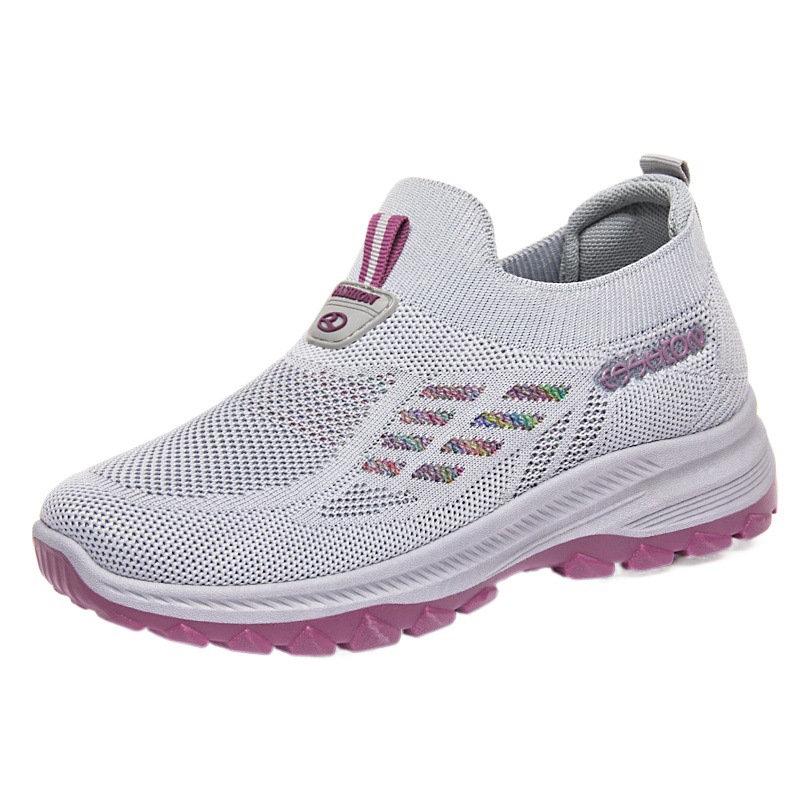 Zapatos casuales de primavera para mujer, zapatos sin cordones de punto, zapatos de malla ligeros, zapatos transpirables para mujer, zapatos de boca poco profunda para mujer