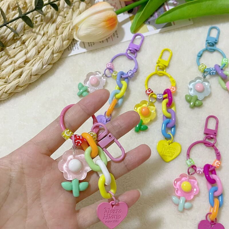 Creative Colorful Tulip Flower Keychain Handmade DIY Letter Small Fresh Cute Key Ring Bag Hanging Ornaments