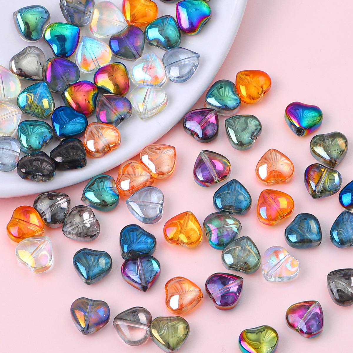 Glass Material 20 Pieces Glass Heart Shape DIY Jewelry Accessories Beads