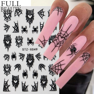 Cross-border New Nail Art Stickers Ins Halloween Dark Wind Love Spider Web Spider Bat Back Glue Nail Stickers