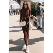 uj春秋超长款毛衣裙过膝修身显瘦打底针织连衣裙秋冬连衣裙sd