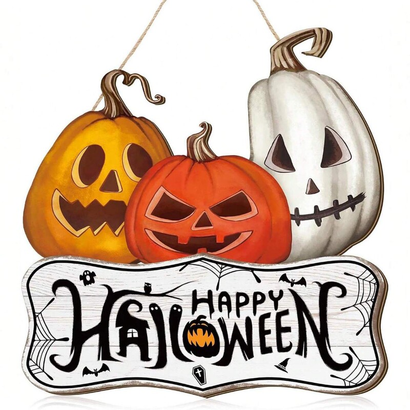 Halloween Welcome Sign Pumpkin Front Door Decor Rustic Hanging Wood Decor Outdoor Sign Halloween Decoration