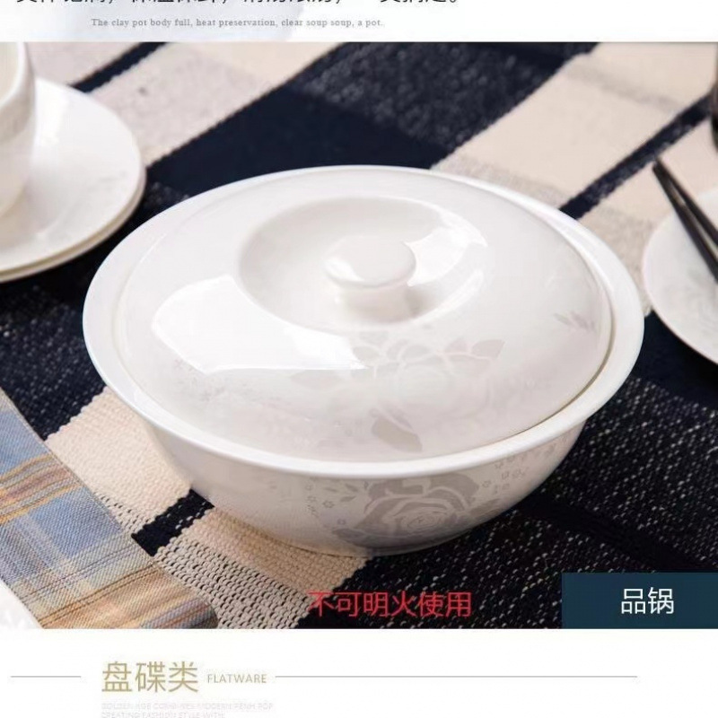 Cuencos caseros Jingdezhen hueso porcelana cubiertos platos platos platos de rosa blanca cubierta de cocina simple microondas