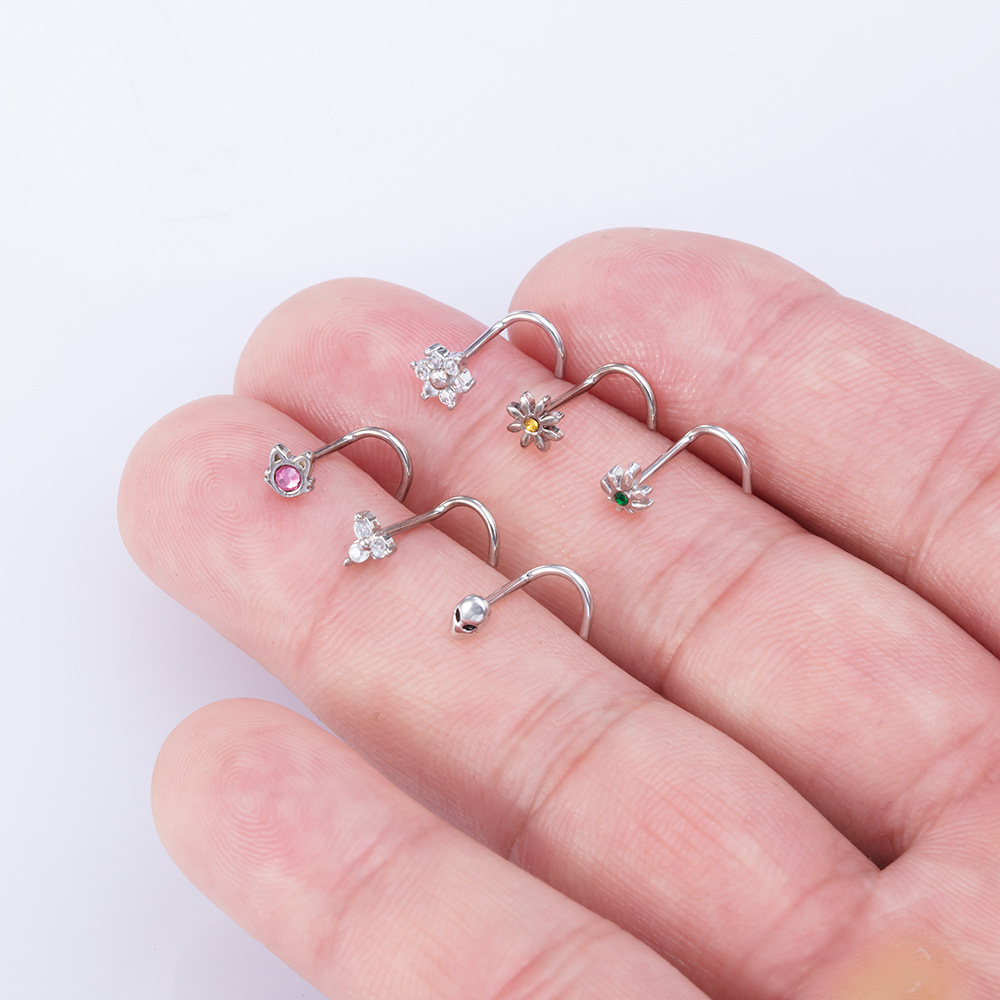 physiological nose piercing with zircon