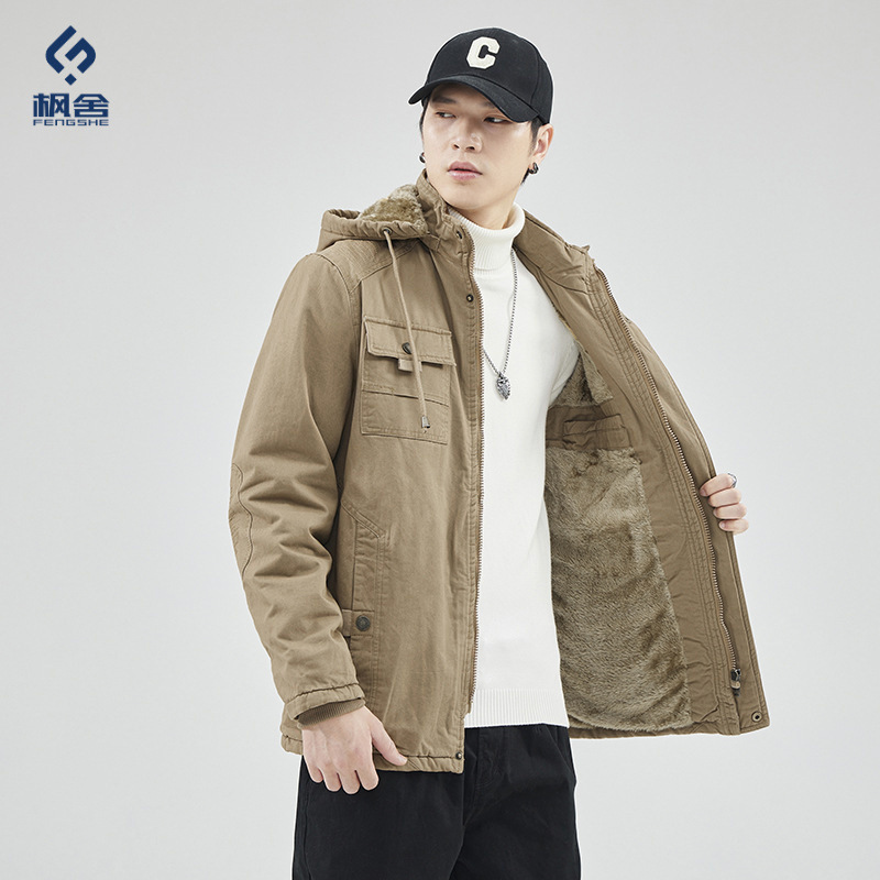 Fengshe Men's Clothing / American Retro Jacket for Men 2026 Spring and Autumn Fleece-Lined Thickened Fashionable and Stylish Cotton Coat Fengshe Men's Clothing / American Retro Jacket for Men 2026 Spring and Autumn Fleece-Lined Thickened Fashionable and Stylish Cotton Coat