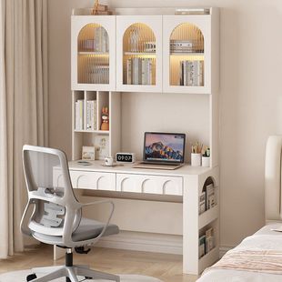 Bedside Cream Style Computer Desk Bookshelf with Bookcase Integrated Dresser Small Apartment Student Study Bedroom Home