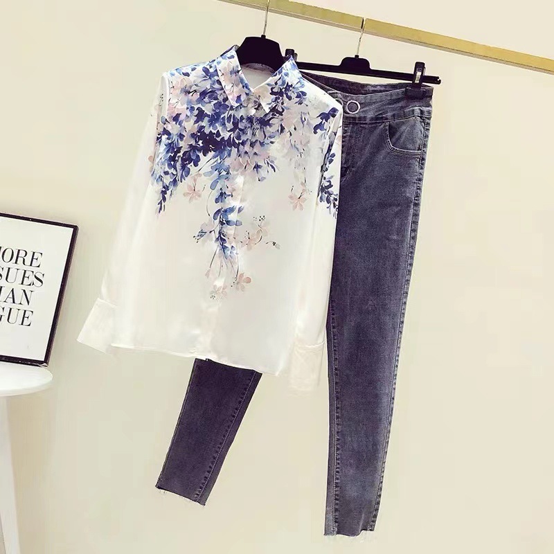 Ženska oblačila, svilena srajca, ženski temperament, zahodni slog, potiskan šifon, top z dolgimi rokavi, oblikovalski smisel zgodnje jeseni_voghion.com