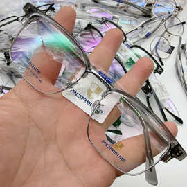 新款超轻纯钛眉毛镜框高级感板材镜腿方形框近视眼镜架男款批发 