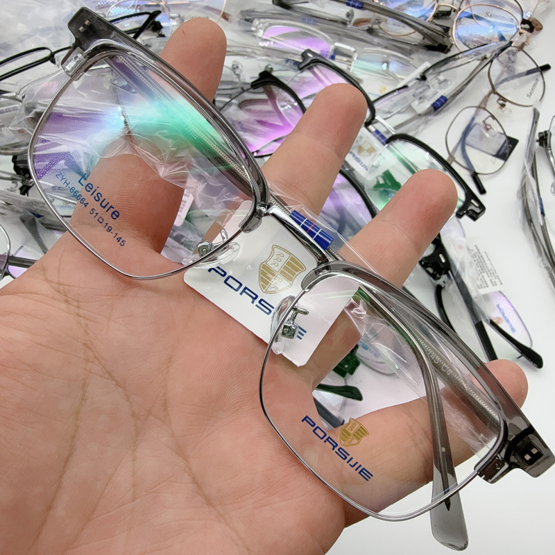 New Ultra-Light Pure Titanium Eyebrow Frame High-End Plate Temple Square Frame Myopia Glasses Frame Men's Wholesale