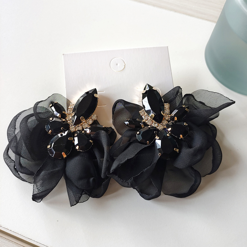 1 Pair Quantity Fashion Flower Alloy Inlay Rhinestones Drop Earrings 1 Pair