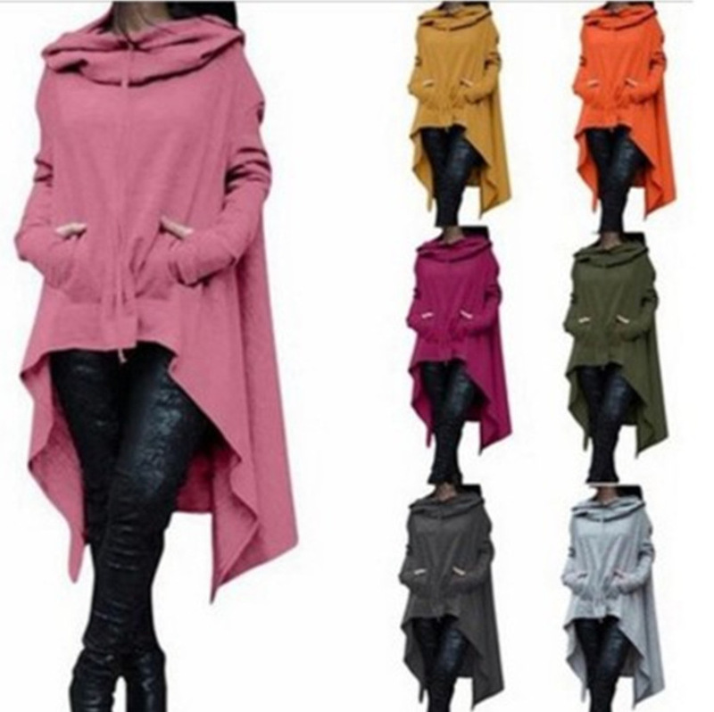 Autumn and Winter foreign trade Amazon AliExpress wish new European and American solid color hooded irregular loose pocket sweater