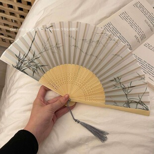 Jingyun Portable Foldableing Chinoiserie Small Fan Ancient Style Foldableing Fan New Chinoiserie Women's Spring and Summer Han Dynasty Cheongsam Wenwo
