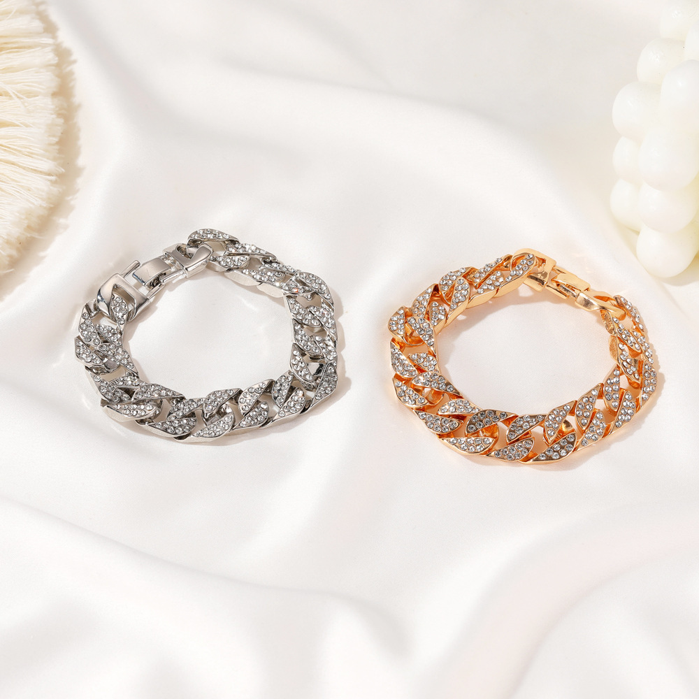 thick chain bracelet ins Wind Net red same style wide flash diamond bracelet street fashion cool disco accessories alloy_voghion.com