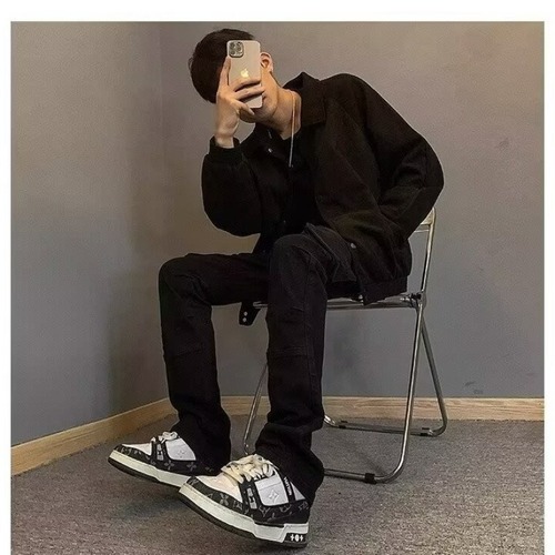 Straight-leg, slightly flared, plus-size workwear pants—unisex, American-style retro casual trousers with a low-rise, pear-shaped fit