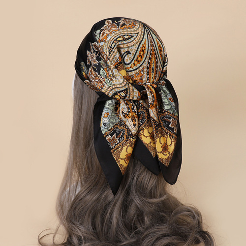 Foreign trade European and American imitation silk scarf for women square scarf headband paisley cashew print factory wholesale