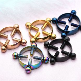 Factory wholesale stainless steel round breast ring human body puncture jewelry non-perforated cross-border breast ring metal vacuum plating