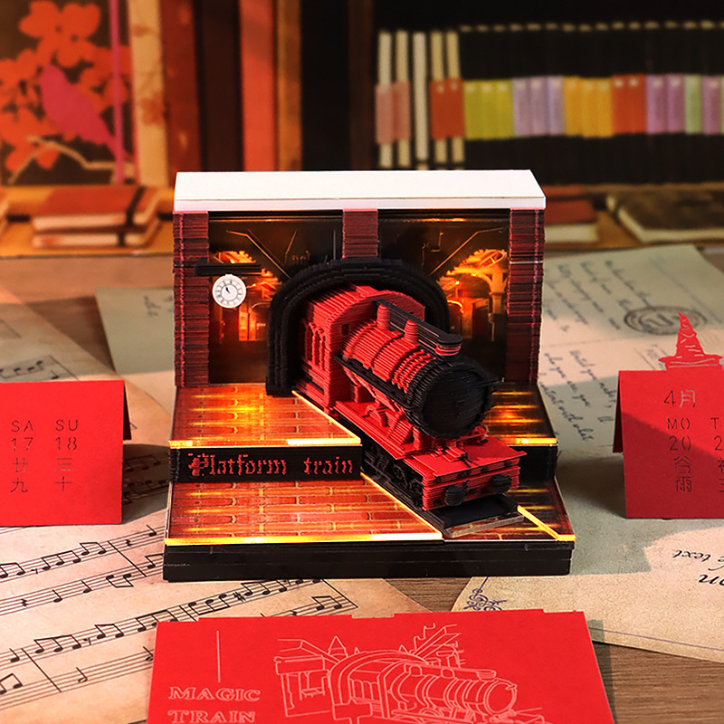 跨境爆款哈利波特魔法列车纸雕日历桌面摆件文创礼品3d立体便签本|undefined