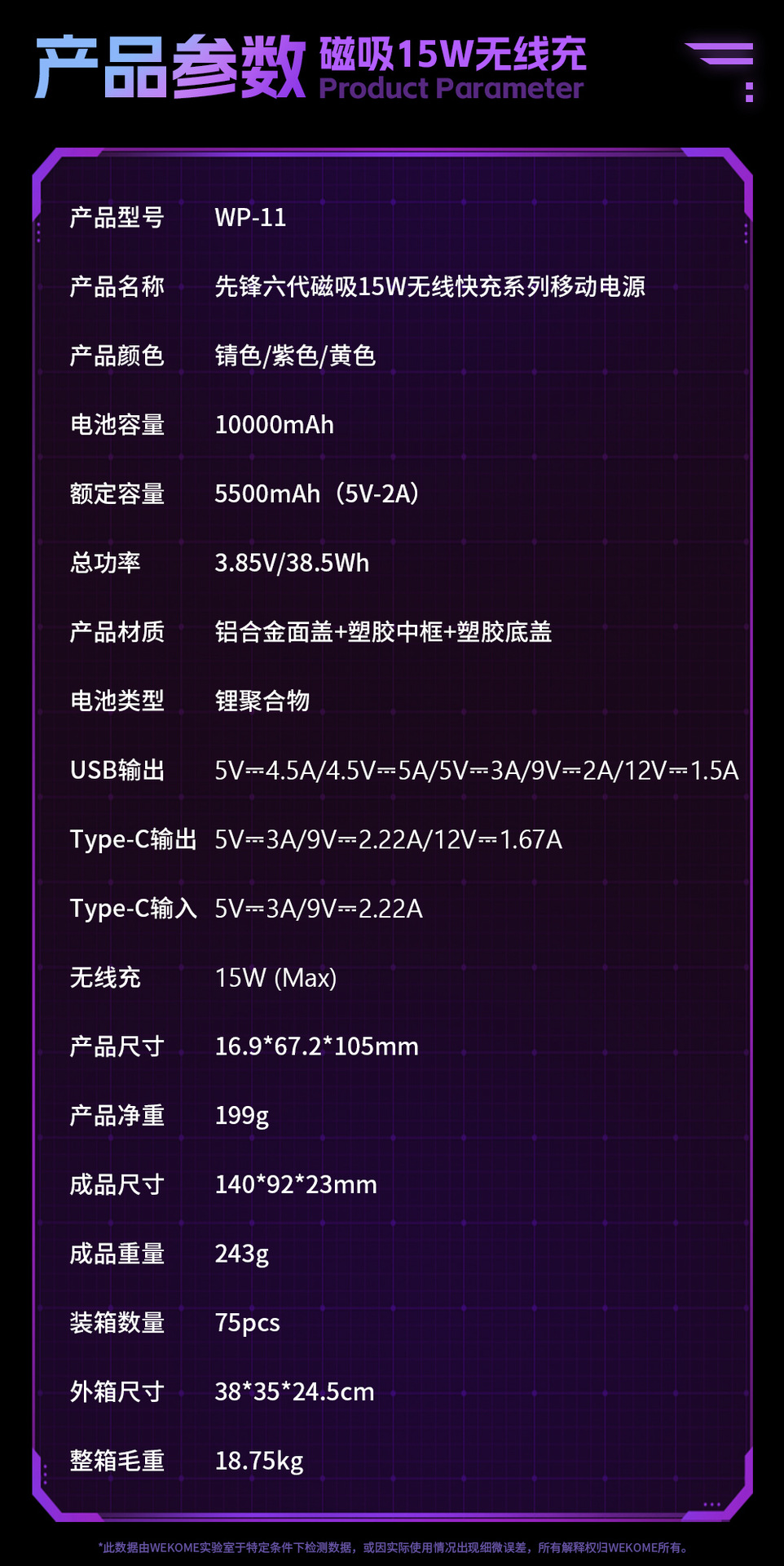 WEKOME磁吸15W快充10000毫安充电宝magsafe透明朋克自带线充电宝详情9