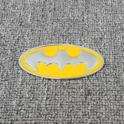 Car logo metal modified car sticker body - standard-metal-label-oval-batman-silver-yellow-1-piece