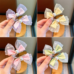 Korean-style Pearl 3D Bow Rabbit-Ear Baby Clips | Fresh & Cute Bubble Gauze Kids' Hairpins | Adorable Headwear