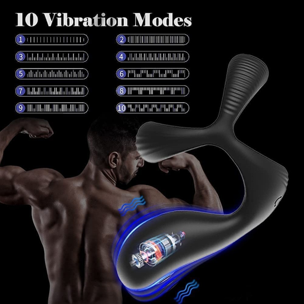 Men's Silicone Vibrating Three Ring Lock Ring Prostate Massager, Adult Adult Sex Toy_voghion.com