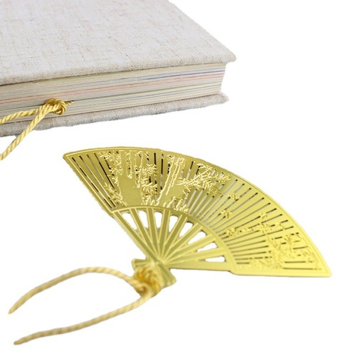 2pcs Metal bookmark ancient series brass folding fan bookmark corrosion hollow out bookmark fan tassel bookmark