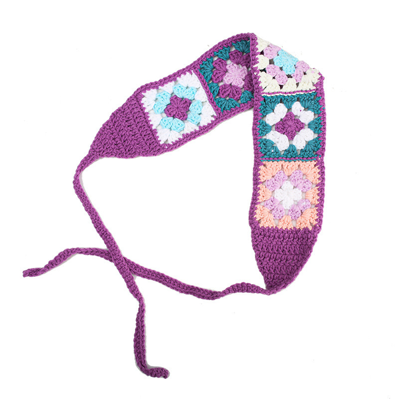 Francia cereza toallas triangulares mujeres primavera y otoño viajes padres-hijos gancho de punto flores hueco pañuelo de arte correa de pelo gorro