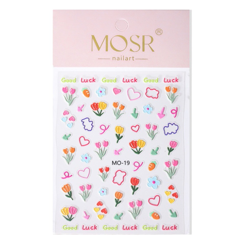 Nuevo 5d graffiti flor alivio uñas pegatinas delgada transparente tridimensional uñas pegatinas fresco conejo uñas calcomanías