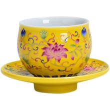 功夫茶杯陶瓷品茗杯主人杯个人杯珐琅彩茶具带杯垫单只茶碗泡茶杯