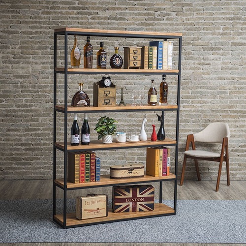 3l American retro floor-standing solid wood iron bookshelf storage rack storage rack shelf bookcase kitchen partition storage rack