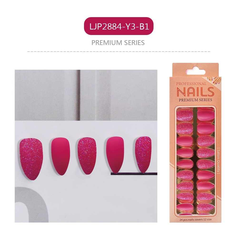 Uñas postizas removibles de color sólido brillante, 24 piezas, puntas de uñas largas en forma de almendra en una caja de papel, uñas de longitud media para decoración de uñas.