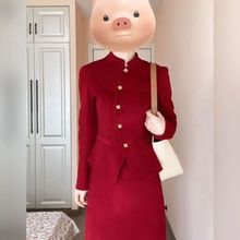 新中式中国红时尚套装裙女秋冬敬酒服礼服喜庆宴会过年两件套