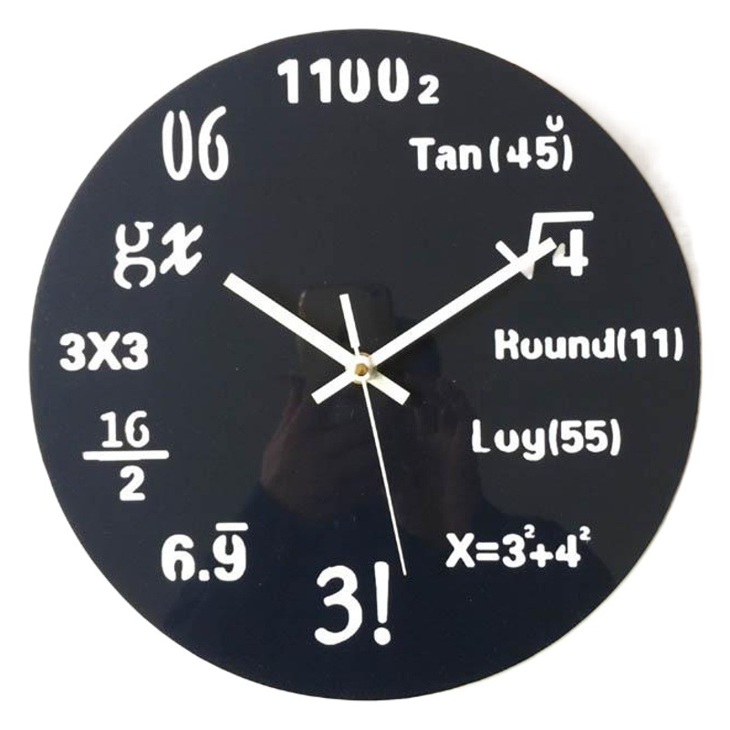 Fábrica al por mayor creativa xueba fórmula reloj colgante estudio sala de estar MDF cristal película Reloj de pared de madera 30cm reloj