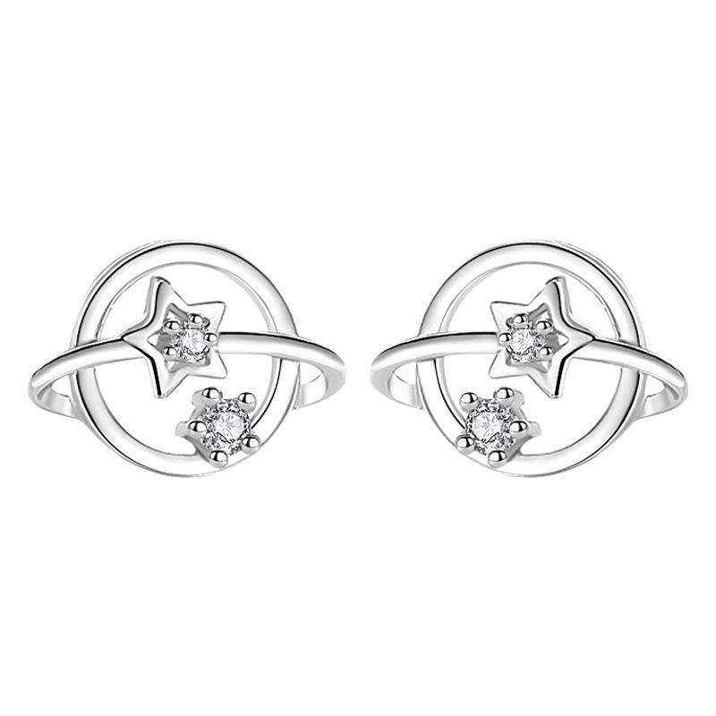 S925 plata esterlina simple estilo japonés y coreano planeta universo estrella Luna pendientes creativos simétricos pendientes personalizados al por mayor