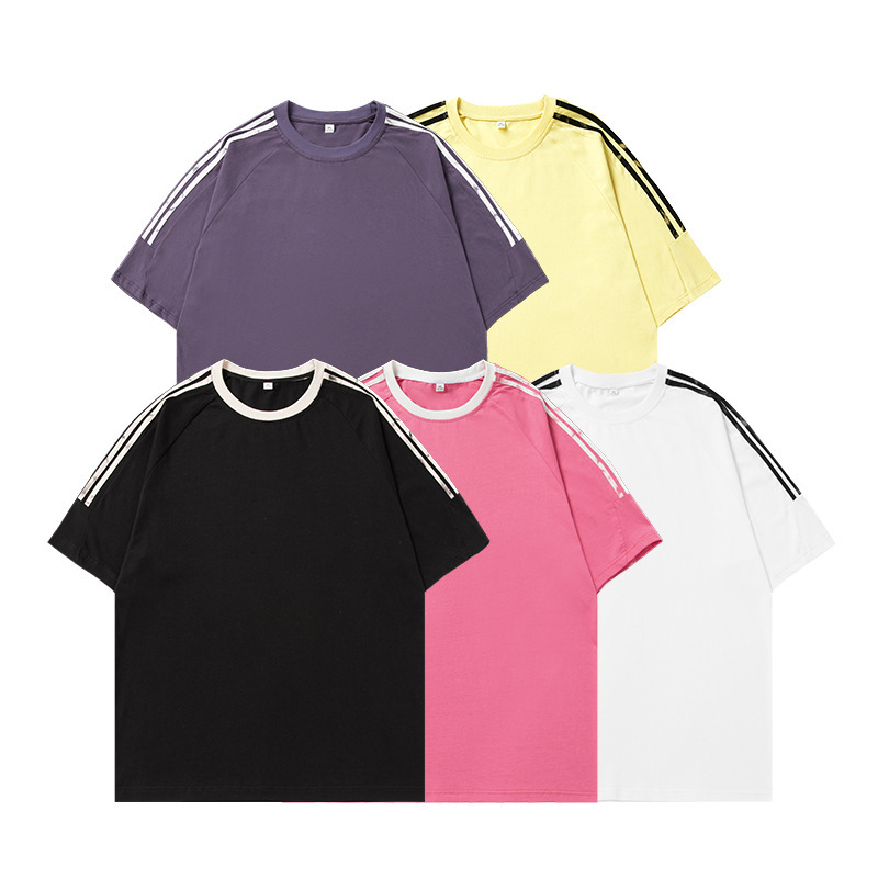 Vintage Tie-Dye Bar Design Short-Sleeved T-Shirt Men's and Women's Summer Color Contrast American Style High Street Fashion Brand Raglan Sleeve T-Shirt Q