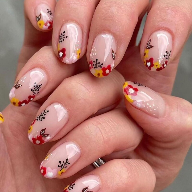 New Short Round Floral Nail Art Pieces, French Simple Style, Small Flowers, Spring Press-On Fake Nails, Cross-Border European and American Nail Pieces New Short Round Floral Nail Art Pieces, French Simple Style, Small Flowers, Spring Press-On Fake Nails, Cross-Border European and American Nail Pieces