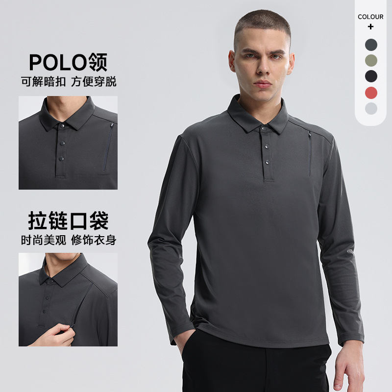Nuevo polo camiseta deportiva de manga larga camiseta de viaje de negocios de primavera y otoño camiseta de cuello vertical para hombres