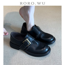 牛皮版~真皮复古英伦风厚底增高小皮鞋女新款方扣单鞋粗跟乐福鞋